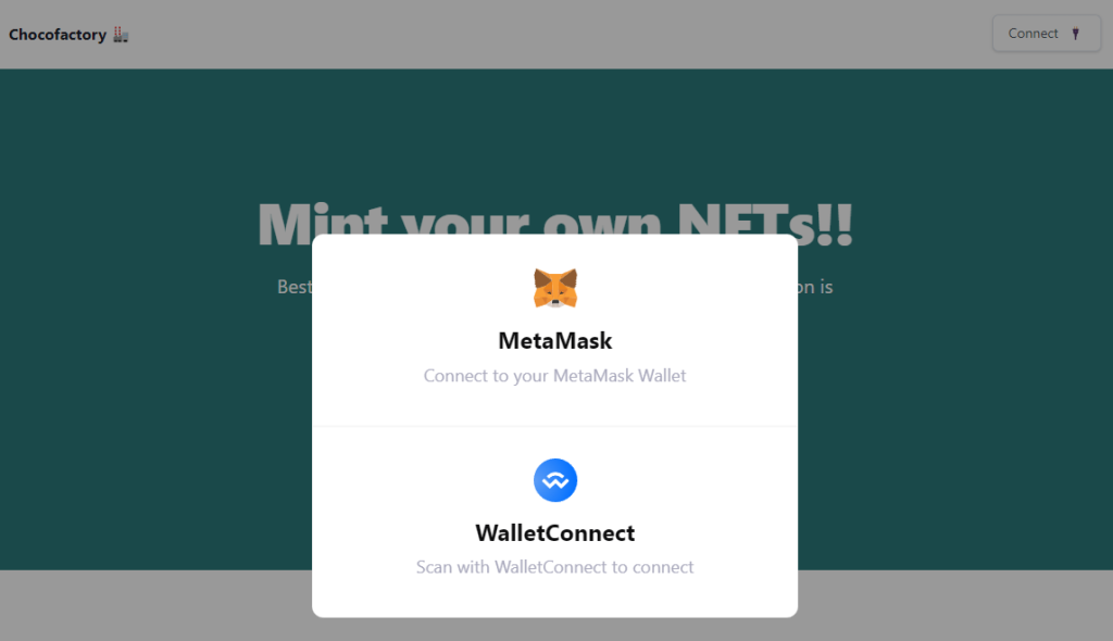 Chocofactory　MetaMask　接続